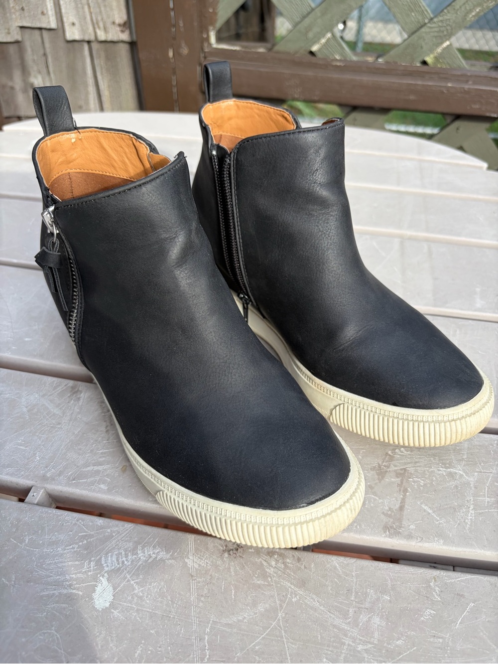 Report Black Leather Ankle Booties with Cream Rubber Sole